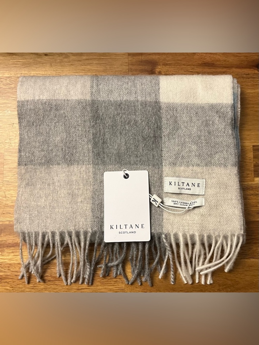 Kiltane Scottish Grey Plaid 100% Wool Scarf